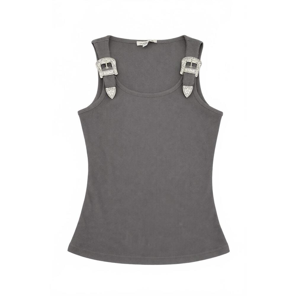NEW PRETTY GARBAGE women's buckle tank top in gray